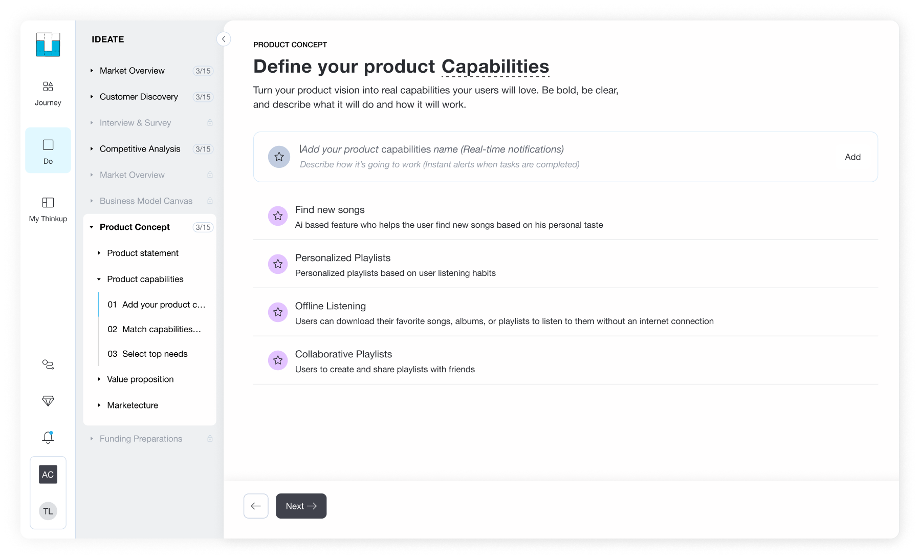 Define capabilities screen