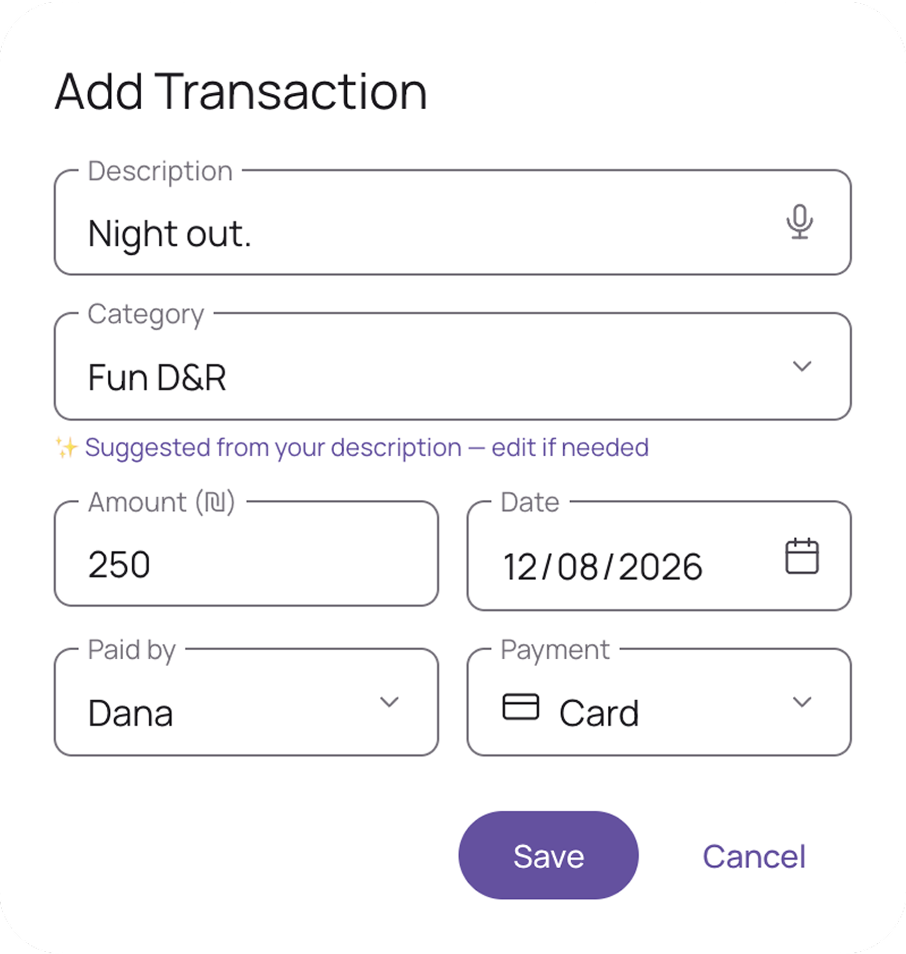 Add Transaction modal