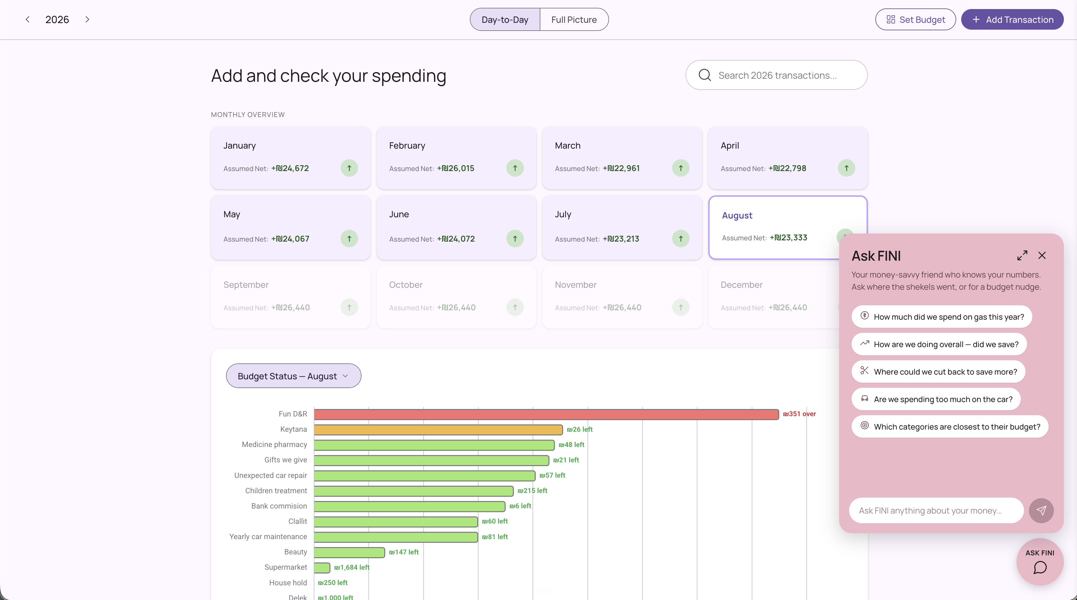 Expense Tracker, Day-to-Day tab